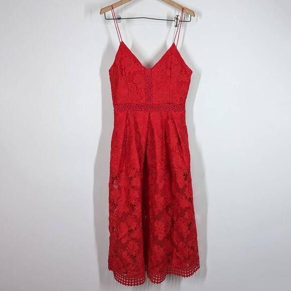 NICHOLAS Rouleau Red Lace Sleeveless V-Neck Midi Dress Size 6 Women's Preowned - Picture 4 of 13